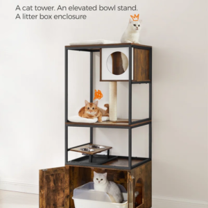 Kimmel 58" Cat Condo with Litter Box Enclosure and Elevated Bowls - Ultimate Cat Furniture for Playful Pets