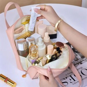 Shell Shape Waterproof PU Leather Cosmetic Bag - Multifunction Makeup Pouch for Travel