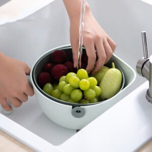 Double Layer Rotating Draining Basket for Fruits and Vegetables - Space-Saving Kitchen Organizer