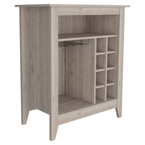 Modern Light Gray Bar Cabinet with Open Shelf and Six Wine Cubbies - Castle Design