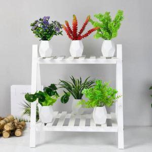 2 Tier Foldable Wooden Plant Stand | Flower Pot Display Shelf Rack | Mini Plant Holder Stand for Home Shelves