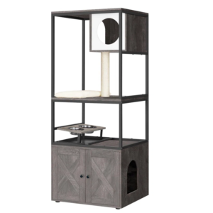 Kimmel 58" Cat Condo with Litter Box Enclosure and Elevated Bowls - Ultimate Cat Furniture for Playful Pets