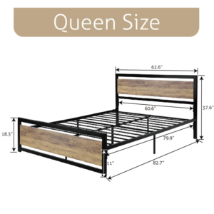 Marilee Wood and Black Metal Frame Bed with Headboard