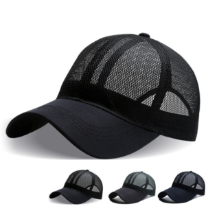 Adjustable Black Sun Hat for Men and Women - Breathable Mesh Snapback Cap for Summer Fashion and Fishing