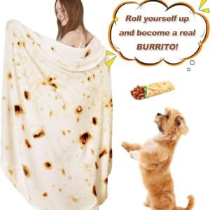 RAINBEAN 71IN Burritos Double Sided Blankets Adult Size, Tortilla Blanket For Kids, Cool Stuff Gifts For Man And Boys, Novelty Food Wrap Blanket, Taco Blankets For Birthday Gifts White Elephant