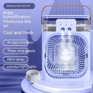 3-in-1 Air Humidifier Cooling Fan with LED Night Light - Water Mist Humidification Fan Spray Electric Fan