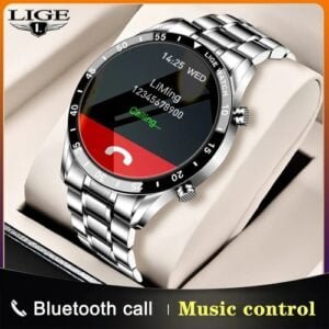 LIGE 2022 Full Circle Touch Screen Steel Band Luxury Bluetooth Call