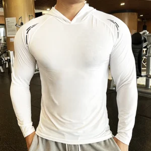 Gym Men T Shirt Casual Long Sleeve Slim Tops Tees Elastic T-shirt