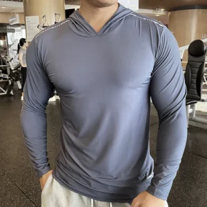 Gym Men T Shirt Casual Long Sleeve Slim Tops Tees Elastic T-shirt