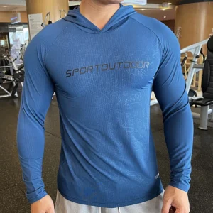 Gym Men T Shirt Casual Long Sleeve Slim Tops Tees Elastic T-shirt