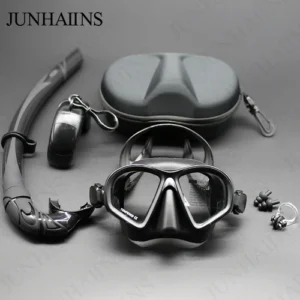 JUNHAIINS Tempered Glass Freediving Mask Snorkeling Set Foldable