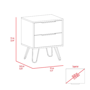 Modern White Nightstand with Harpin Legs and Two Drawers - Skyoner 2