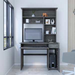 Modern Computer Desk with Multiple Shelves and Smokey Oak Finish - Acequia Collection
