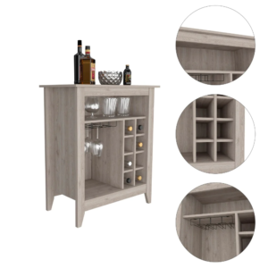 Modern Light Gray Bar Cabinet with Open Shelf and Six Wine Cubbies - Castle Design