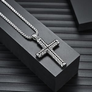 Stylish Men's Stainless Steel Casting Cross Pendant Necklace - Durable and Fashionable Jewelry for Men