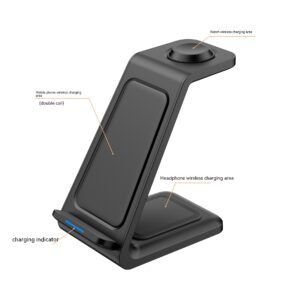 Fast Charging Three-in-One Wireless Charger for Desktop - Vertical Design