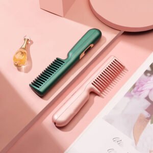 Portable 2-in-1 Wireless Hair Comb: USB Charging Straightener & Curling Brush with Negative Ion Technology