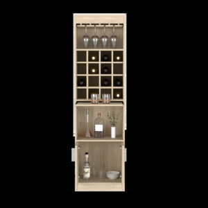 Stylish Bar Cabinet Atanasio with 16 Wine Cubbies and Light Pine Finish