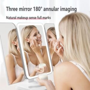 68 LED Trifold Makeup Mirror with Light, 10X Magnifying, 180 Rotation - Vanity Mirrors for Perfect Makeup Application