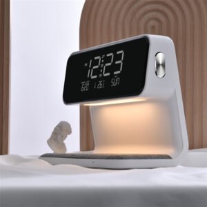 3-in-1 Bedside Lamp with Wireless Charging, LCD Screen Alarm Clock, and Wireless Phone Charger