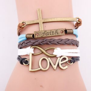 European and American bracelets love pendant fashion faith letter jewelry multi-layer woven leather rope bracelet bracelet