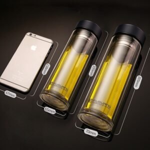 DoubleLayer High-Borosilicate Glass Water Bottle with Filter