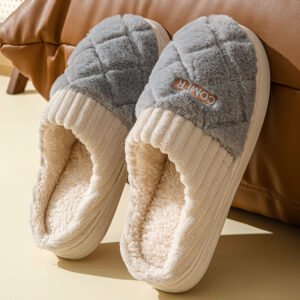 Solid Rhombic Letter Home Slippers Winter Warm Non-slip Floor Bedroom Plush Slipper For Couple House Shoes Women Men